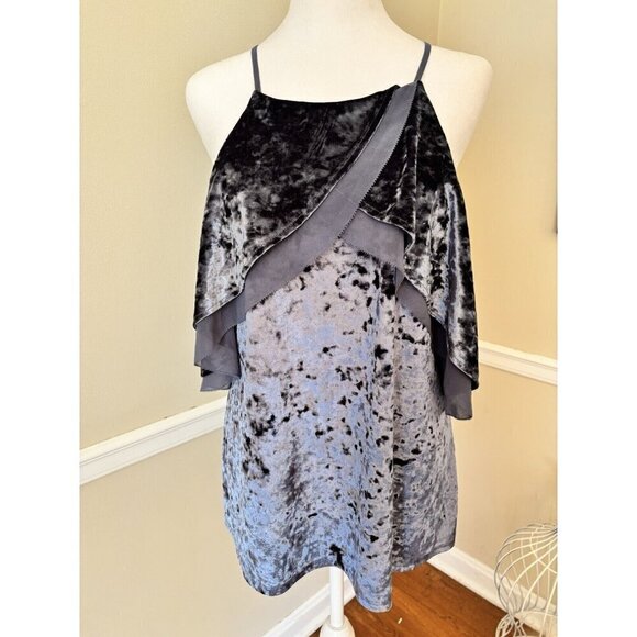 White House Black Market Tops - NWT White House Black Market Size XL Blue Crushed Velvet Top